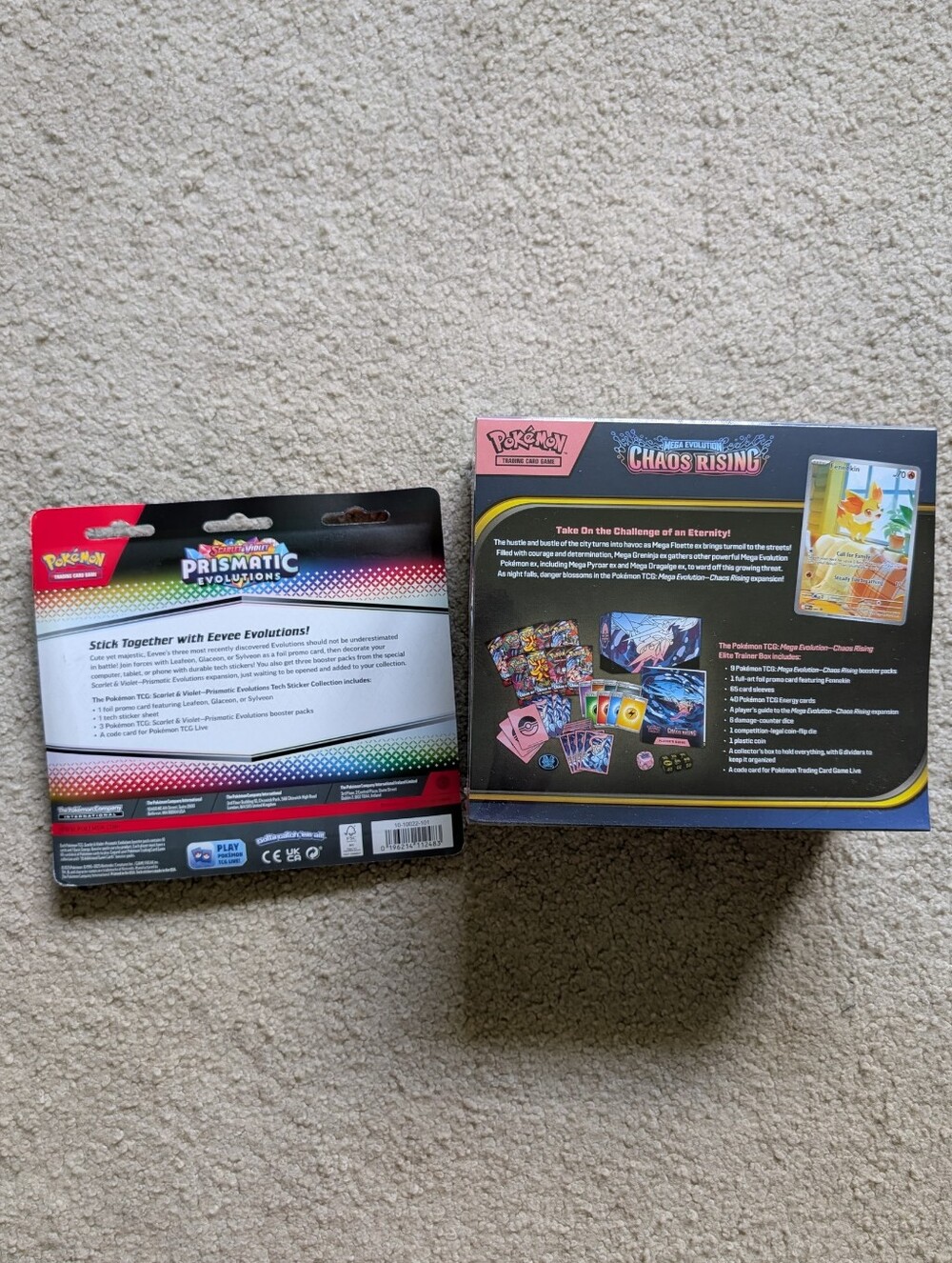 Pokémon Chaos Rising ETB & Prismatic Evolutions Tech Sticker Collection SEALED - Picture 2 of 7